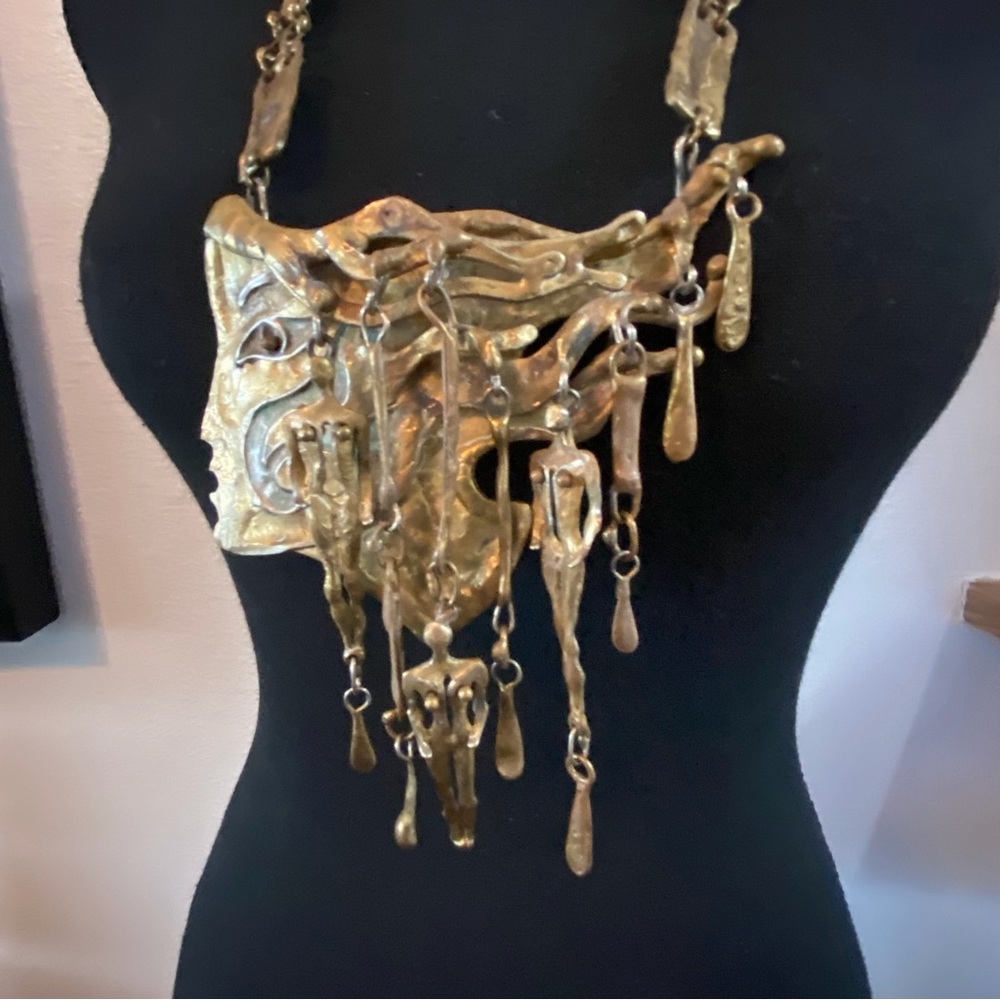Vintage Original ARMANDO LOZANO Brutalist Bronze Sculpture Goddess Necklace
